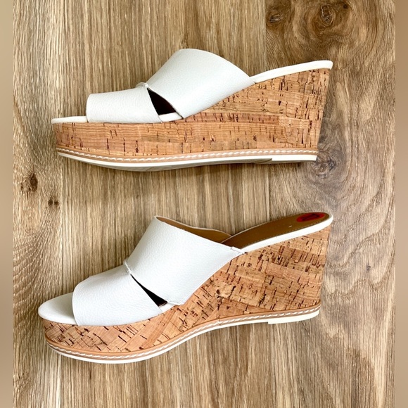 Franco Sarto Wedge Platform Sandal Women Size 10M White Leather Comfort Coastal - Picture 4 of 5